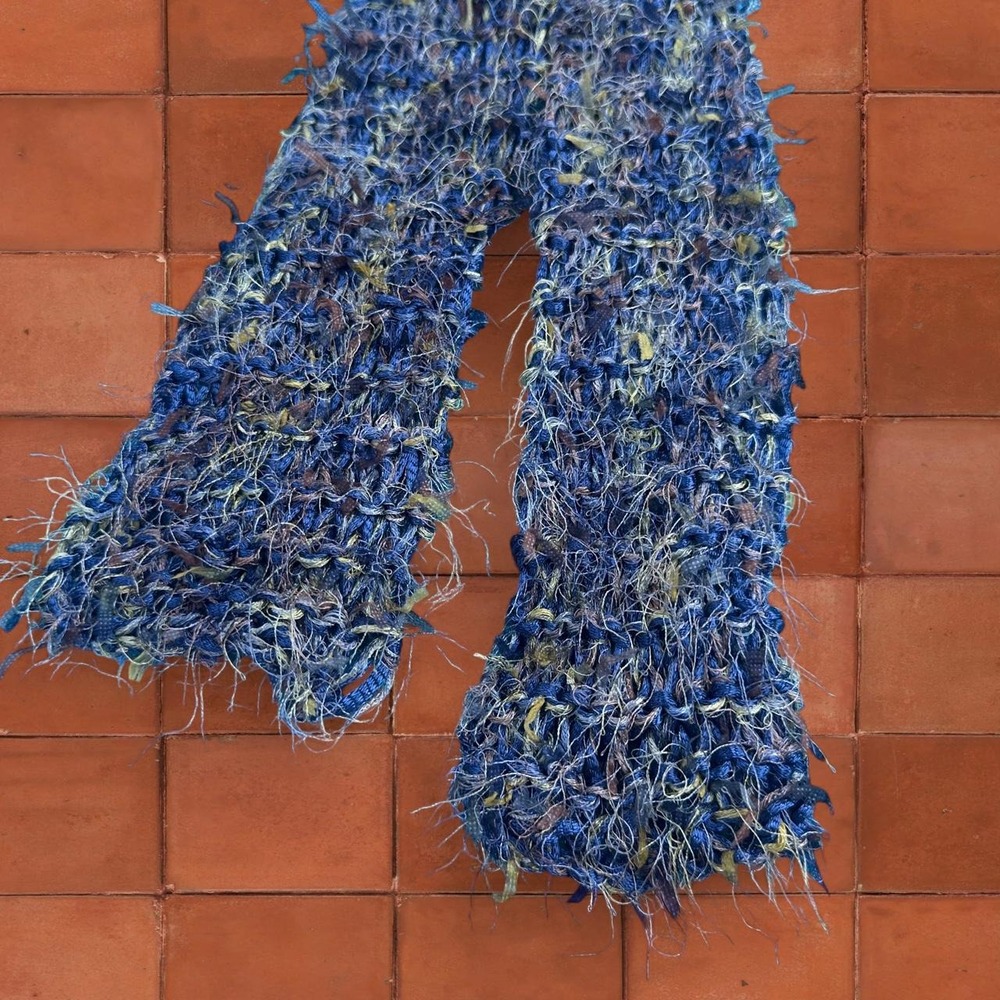 Y2K Handmade Blue Fuzzy Skinny Scarf